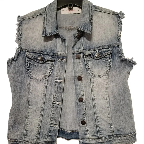 M💙Vintage Frayed Edge Denim Distressed Vest - Picture 2 of 12
